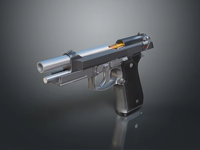 Detailed 3D Rendered Pistol Featuring Silver Barrel Black Grip And Metal Frame Design 3d model