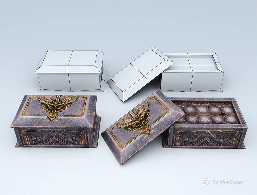 Vintage Decorative Storage Boxes With Metal Ornament And Open Closed Lids 3d model 