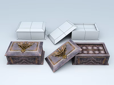 Vintage Decorative Storage Boxes With Metal Ornament And Open Closed Lids 3d model