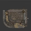 Medieval Stone Scene Structure With Stone Walls Platform Fabric Curtains And Stone Base