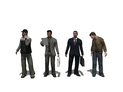 Men in Various Attire Standing in a Line Holding Briefcases and Documents 3d model