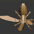 Golden Metallic Ant Sculpture With Long Antennae On Dark Reflective Background