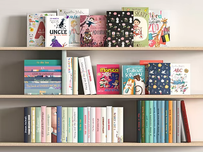 Bookshelf Filled With Various Books Featuring Colorful Spines And Diverse Covers 3d model