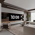 Modern Elegant Open Plan Living And Dining Room With Marble Accents And Warm Wood Furnishings