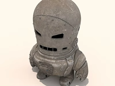 Grey Vintage Metallic Robot Figurine With Dome Head And Armored Body 3d model