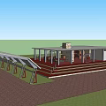 Modern Detached Villa Exterior With Wooden Platform Steps And Awning Structure