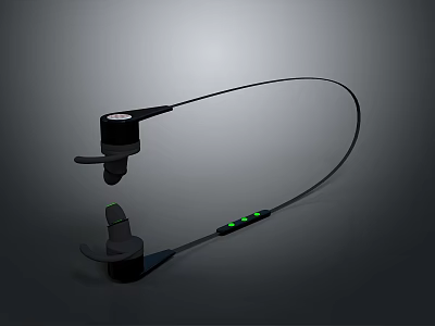 Black Neckband Headphones With Modern Design Green Indicator Lights And Built In Control Buttons 3d model