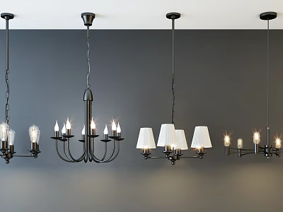Modern Chandelier Designs With Black Metal Frames Multiple Bulbs And Fabric Shades For Home Decor 3d model