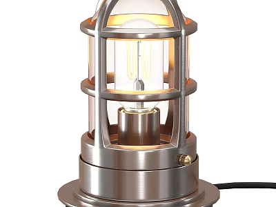 Stainless Steel Table Lamp With Metal Cage Frame Exposed Bulb And Round Base 3d model