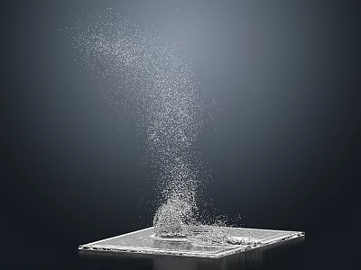 Modern Water Fountain with Square Base Upward Jet Splashing Droplets and Mist Against Dark Background 3d model