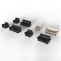 Modern Sofa Set With Multiple Styles Different Sizes Black Beige Colors And Wooden Armrests