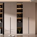 Modern Built-in Wardrobe With Glass Doors Storage Compartments And Potted Plant