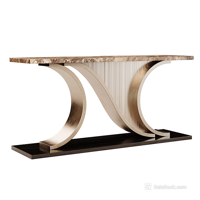 Modern Console Table with Marble Top and Curved Metal Frame for Entryway Decor 3d model 