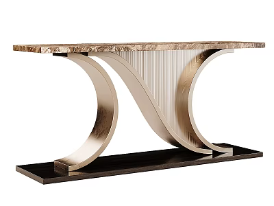 Modern Console Table with Marble Top and Curved Metal Frame for Entryway Decor 3d model
