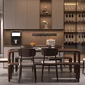 Modern Walnut Dining Table Set With Comfortable Cushioned Chairs For Cozy Bright Home Dining Area