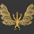 Golden Three Headed Dragon Statue With Detailed Wings And Mythical Design