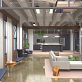 Spacious Modern Living Area With White Sofa Brick Walls And Kitchen Integration