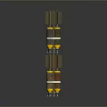 Two Yellow Brown Cylindrical Ordnance Devices With Metal Straps Fins And Dark Surface Reflection