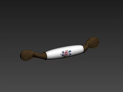 Decorative Furniture Handle Featuring Wooden Ends White Body And Floral Design 3d model