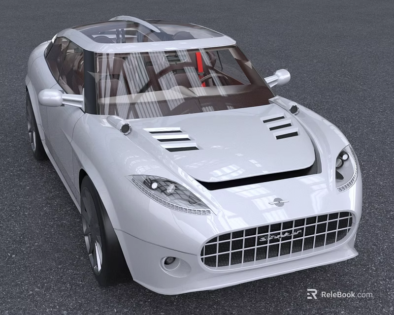 Modern White Sports Car with Aerodynamic Design Transparent Roof Sporty Headlights and Front Grille 3d model 