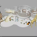 Indoor Children Play Equipment Featuring Slide Circular Platforms Wooden Elements Tree Decor And Giraffe Toy