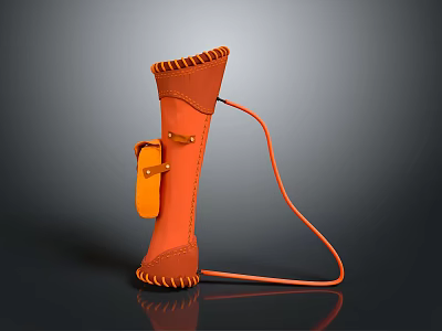 Handcrafted Orange Leather Weapon Quiver With Adjustable Strap And Decorative Stitching 3d model