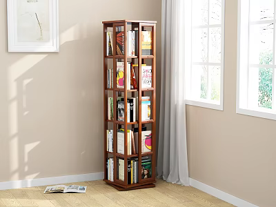 Wooden Corner Bookcase With Multi Shelf Storage For Living Room Interior Design 3d model