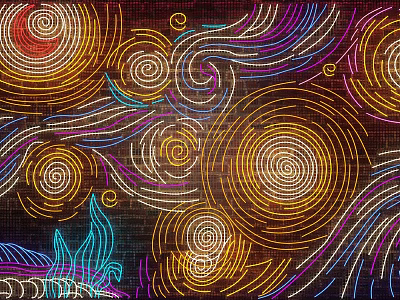 Colorful Neon Decorative Lights with Spiral Wave Patterns on Brick Wall Creating Vibrant Artistic 3d model