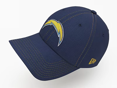 Navy Blue Baseball Cap Featuring Yellow White Lightning Bolt Logo NE Logo And Yellow Stitching 3d model