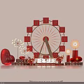 New Year Celebration Decor with Ferris Wheel Letters Fireworks and Gift Boxes