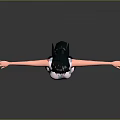 3D Female Character With Black Hair Red Eyes White Tank Top Black Shorts Arms Outstretched