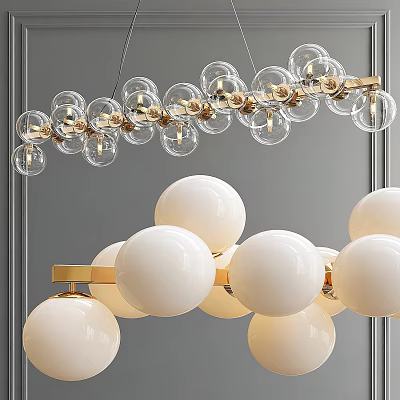 Elegant Modern Chandelier Design With Glass Globes White Spheres And Golden Frame 3d model