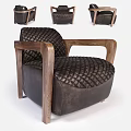Modern Dark Brown Leather Single Sofa With Quilted Pattern And Wooden Armrests 3d model