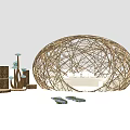 Oval Shaped Woven Pergola Featuring Natural Material Structure And Decorative Columns 3d model