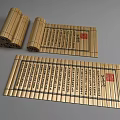 Traditional Chinese Bamboo Scrolls With Ancient Calligraphy And Red Seal Stamps