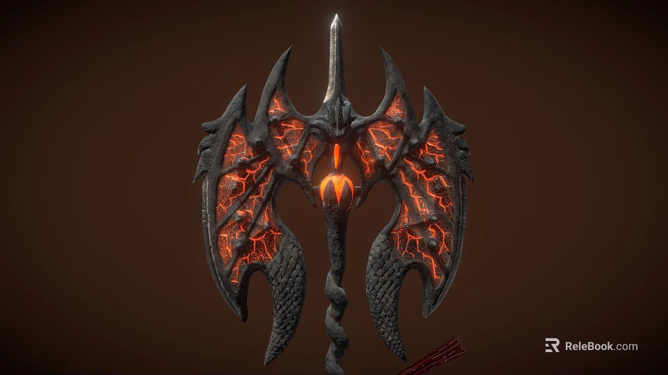 Mythical Dragon Wing Weapon With Glowing Spike Black Metal And Fiery Red Lava Texture 3d model 