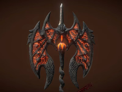 Mythical Dragon Wing Weapon With Glowing Spike Black Metal And Fiery Red Lava Texture 3d model