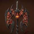 Mythical Dragon Wing Weapon With Glowing Spike Black Metal And Fiery Red Lava Texture