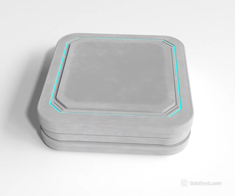 Gray Square Art Installation With Stacked Layers And Turquoise Edge Accents 3d model 