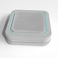 Gray Square Art Installation With Stacked Layers And Turquoise Edge Accents