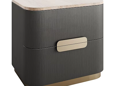 Modern Dark Gray Bedside Table With Vertical Striped Texture Light Top Gold Handle And Base 3d model