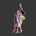 Female Character And Creature With White Wings Pink Decorations Detailed Mythical Figure Design