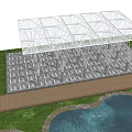 Modern Metal Frame Pergola With Transparent Top Supporting Columns And Surrounding Trees
