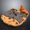 Sandy Terrain 3D Scene Model With Gray Road Rock Tower And Small Plants 3d model