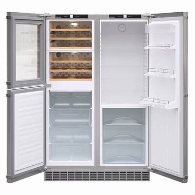 White Open Refrigerator In Modern Kitchen With Glass Shelves And Drawers 3d model