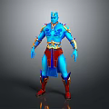 Blue Mythical Character With Glowing Body Golden Ornaments And Red Pants