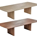 Rectangular Wooden Dining Table With Striped Legs In Light And Dark Wood Tones 3d model
