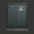 Green Electrical Cabinet With Double Door Metal Latches Flat Top Concrete Base And Warning Label