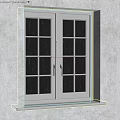 Modern Casement Windows with White Frames Multiple Glass Panes and Metal Handles 3d model