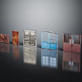 Furniture Doors In Various Styles Colors Glass And Wooden Designs On Black Background With Reflections